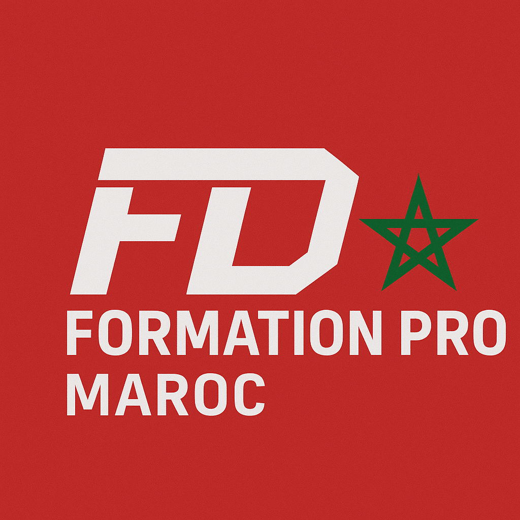 Logo FD Formation Pro Maroc sur fond rouge avec étoile verte, centre de formation detailing pour le Maroc